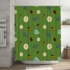 Green Bathroom Shower Curtain With Flower Leaf Insect Print, Modern Waterproof Decorative Fabric For Bathtub, Home Decor Item