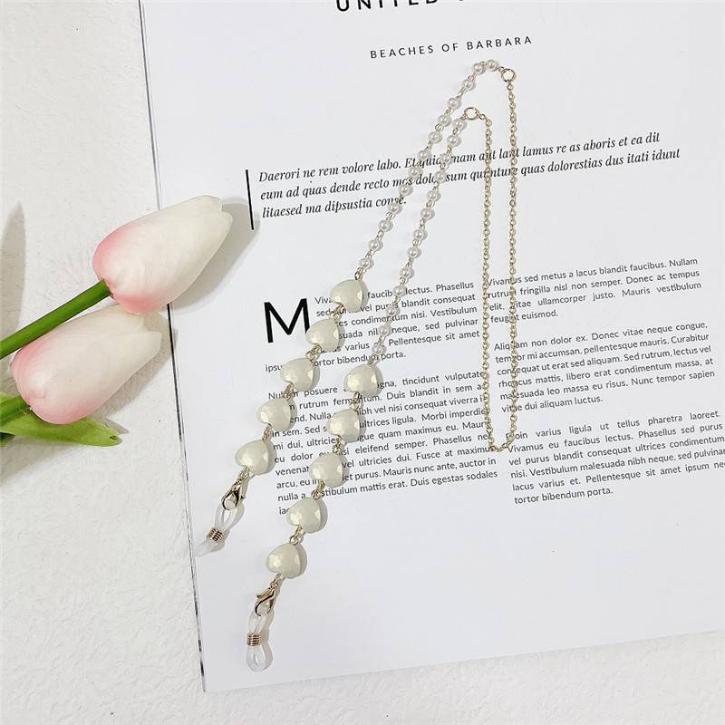 

Сонцезахисні окуляри для окулярів на шиї. Ланцюжок із бісером у формі серця з перлинами 68cm шампанського