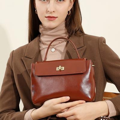 Fashion Textured Cowhide Handbag Versatile Shoulder Bag Genuine Leather Commuter Messenger Bag