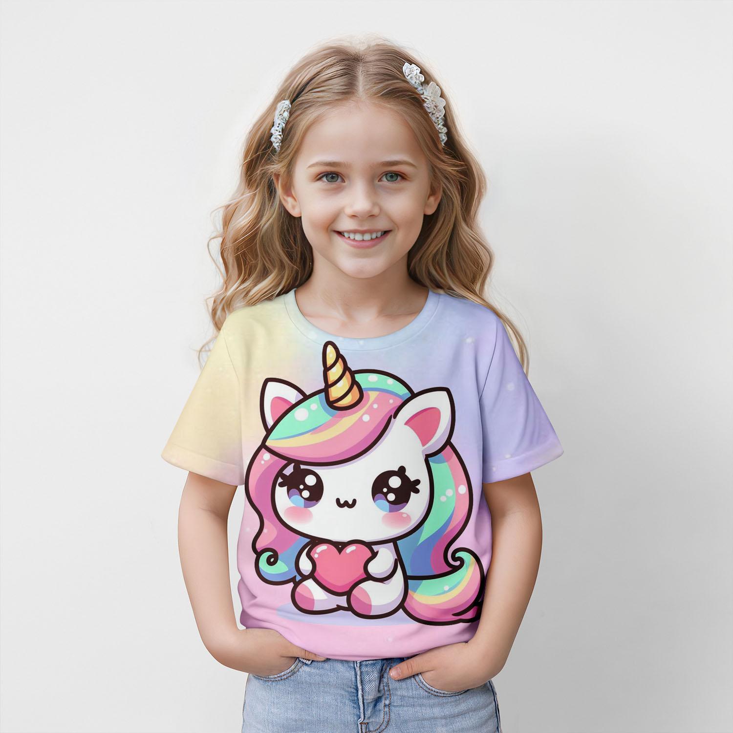 

Одяг для дівчаток Дитяча футболка з коротким рукавом Милий 3D-принт з мультфільмами Дитячий літній одяг Рожевий повсякденний дитячий одяг для дівчаток 150