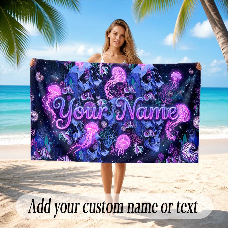 Octopus Sea Life Theme Soft Beach Towel Personalized Custom Name Text Towel Portable for Beach Pool Travel