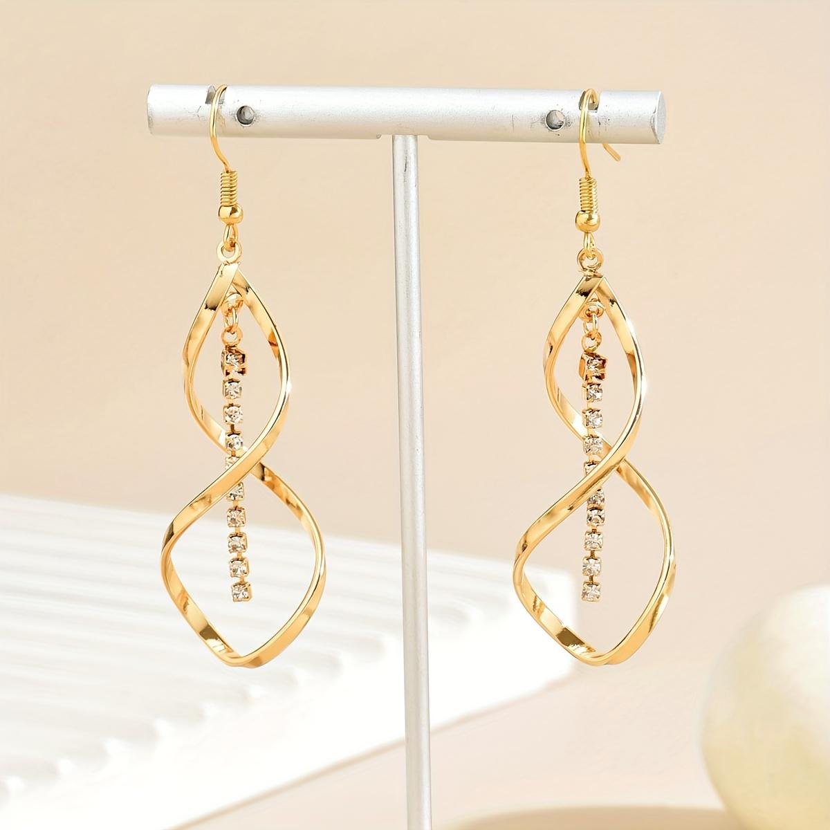 

Женские спиральные серьги - Элегантный дизайн с переплетающимися петлями и синтетическими драгоценными камнями, Подходят для повседневной носки и вечеринок, Изысканные металлические серьги золотой