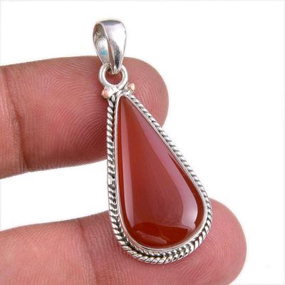 Natural Red Onyx Gemstone Handmade 925 Solid Silver Jewelry Pendant 1.50'' f0M94