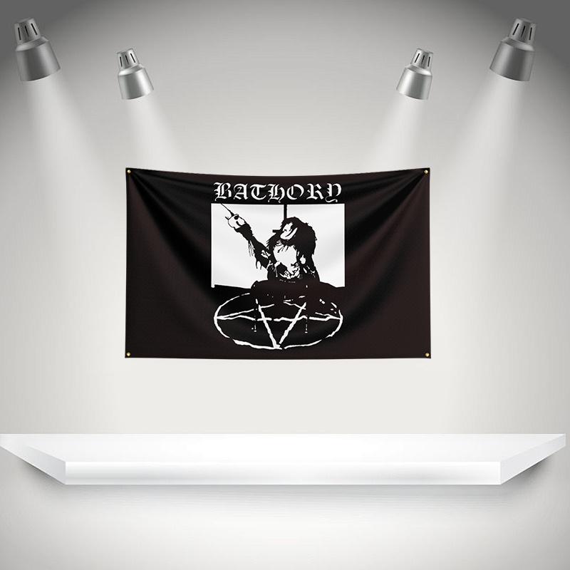 B-Bathorys Flag Rock Music Band Banner HD Printing Tapestry Exhibition, Music Band Fans, Garage Decor