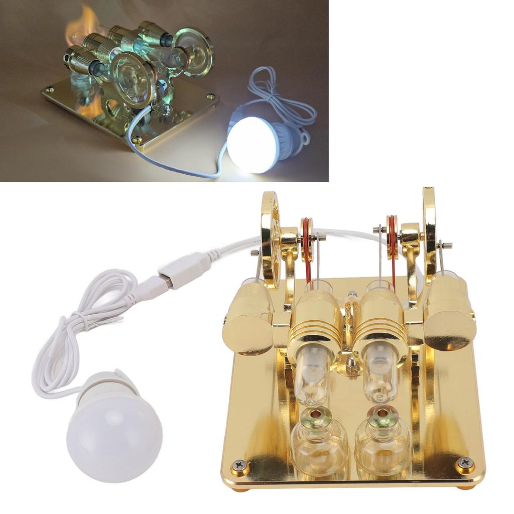 4-Zylinder Heißer Stirlingmotor Hohe Härte LED-Licht Stirlingmotor für Kinder Schüler Wissenschaftsprojekt Klassenzimmer