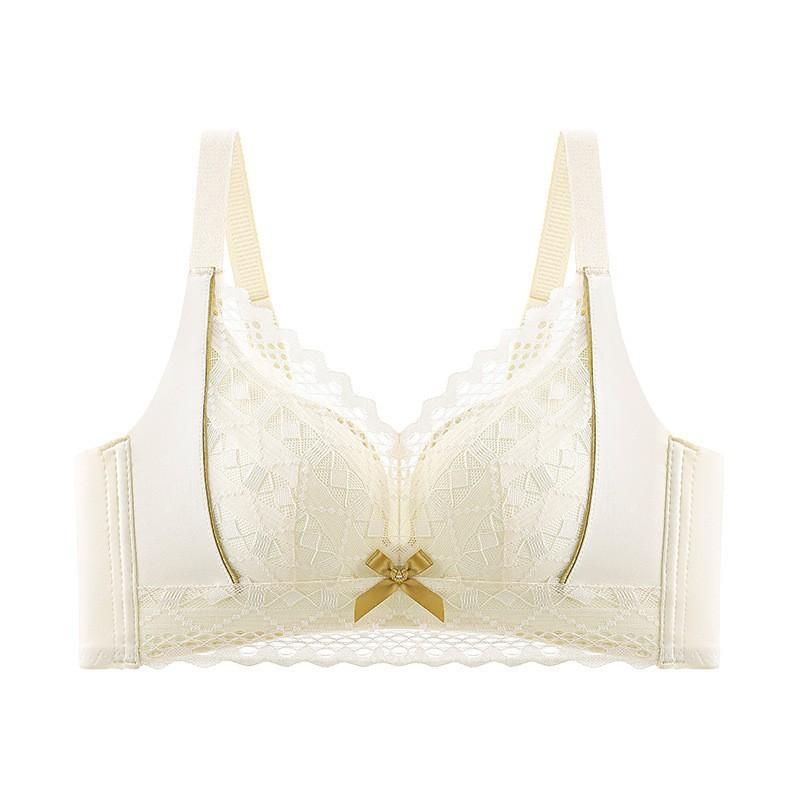 Wire-free Small Chest Gathered Hollow Lace Underwear Women's Side Breast Anti-sagging Adjustment Non-slip Massage Cup Bra