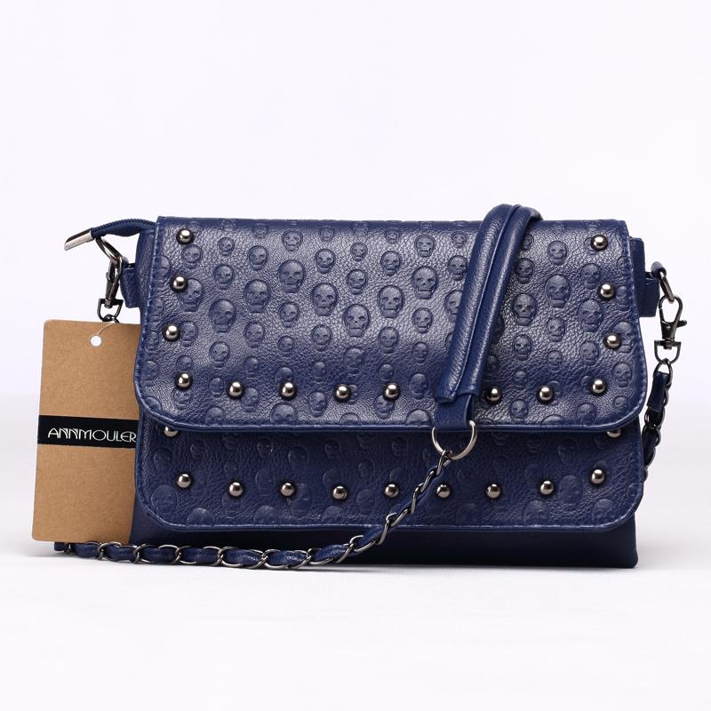 

Rivet Skull Bag Pu Leather Bag Women Fashion Messenger Bags Tote Purse Handbag 5 Colors Chain Crossbody Bag Bolsas Femininas синий