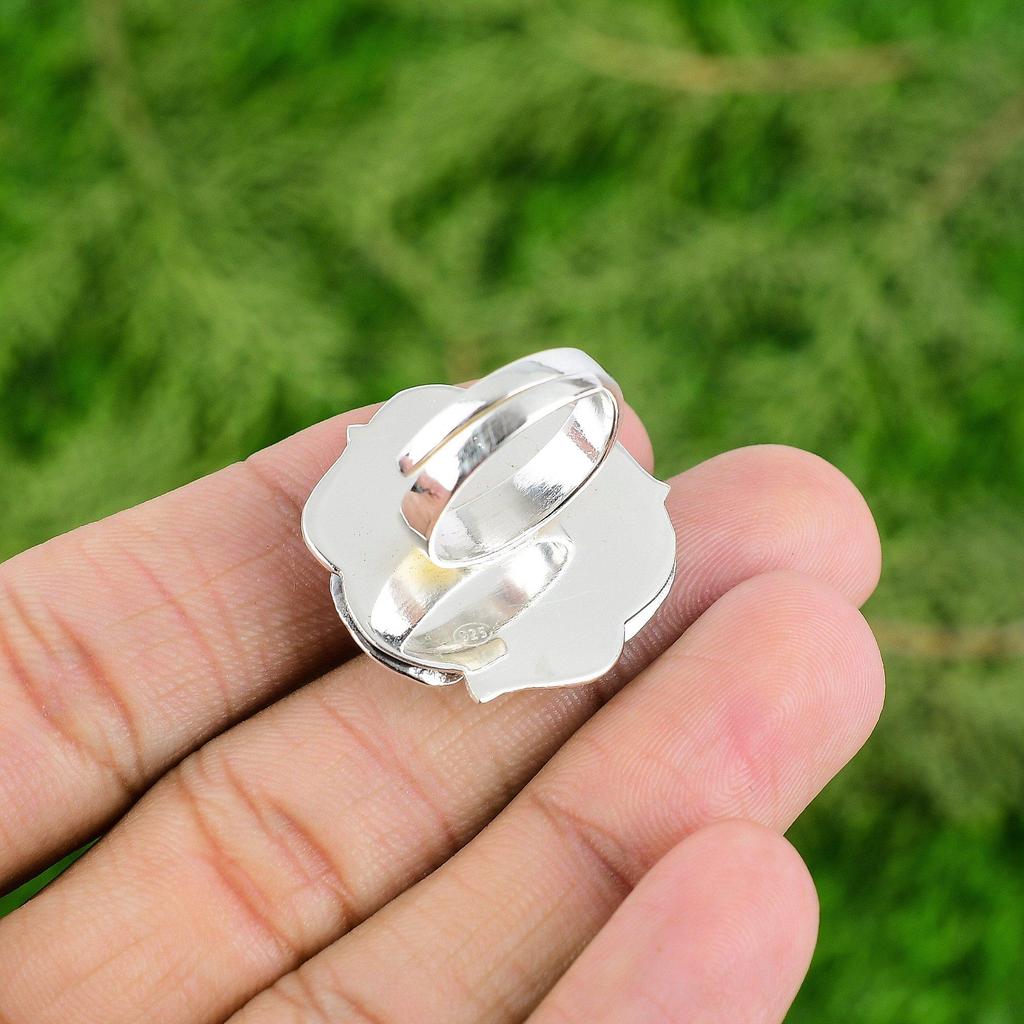 Multi Stone Flower Adjustable Ring 925 Silver Natural Rainbow Moonstone