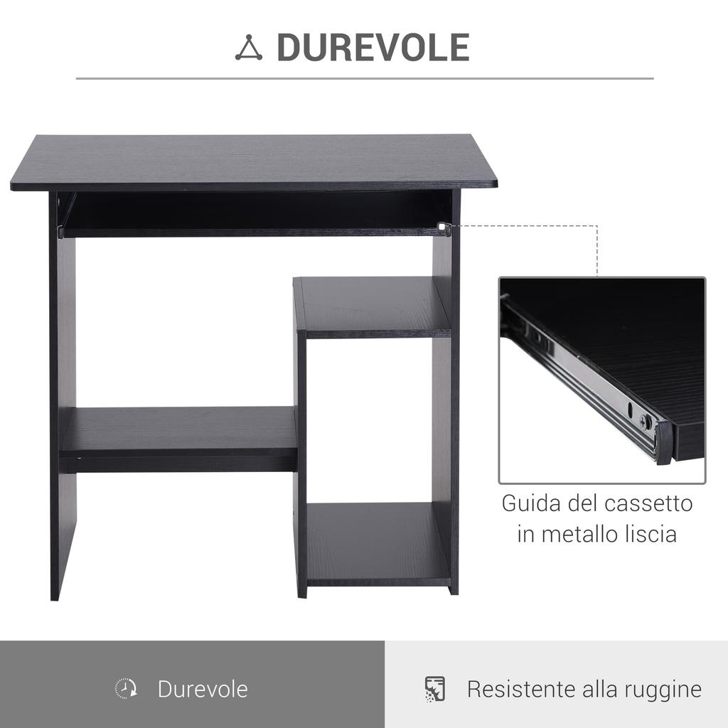 Modern PC Desk In Wood with CPU Shelf and Pull-Out Keyboard Space, 80x45x75 Cm, Black