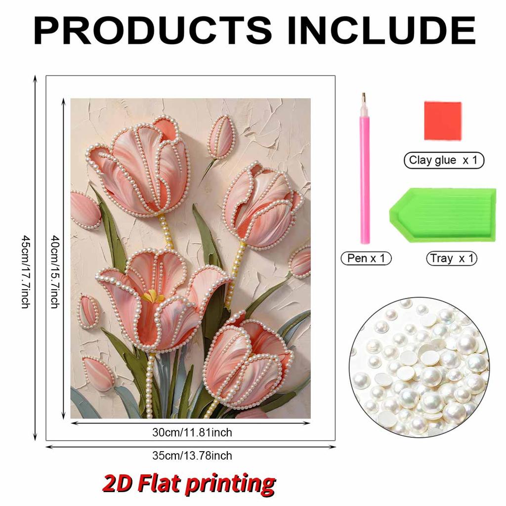 5D DIY Frameless Pearl Painting Pink Flowers Pattern Painting Kit, Suitable for Home Living Room Bedroom and Other Wall Decoration Art Paintings