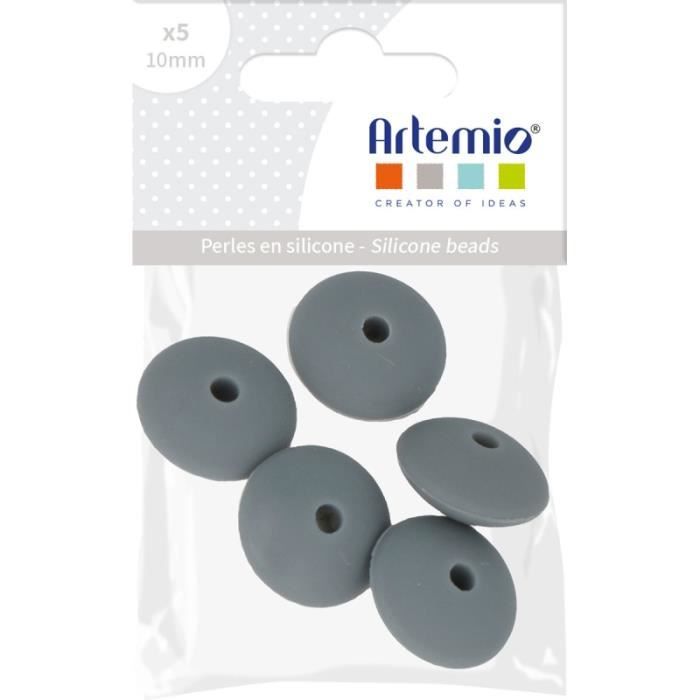 Lot of Flat Silicone Beads - 12 X 7 Mm - Gray - 5 Pcs