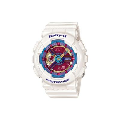 Baby-G Series Trendy Fashion Color Block Waterproof Dual Display Quartz Movement Resin Strap Watch Women Watches Red BA-112-7A