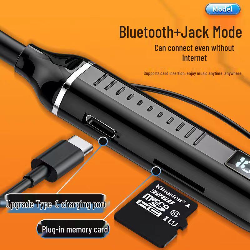 Neck-Hanging Bluetooth Earphones with Card Slot & Digital Display - Long Standby Battery Life In-Ear Headphones