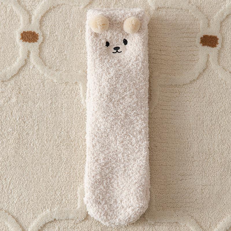 Little Bear Women s Winter Non-Slip Coral Fleece Floor Socks - Thick Warm Sleep & Postpartum Wear One Size грязно-белый