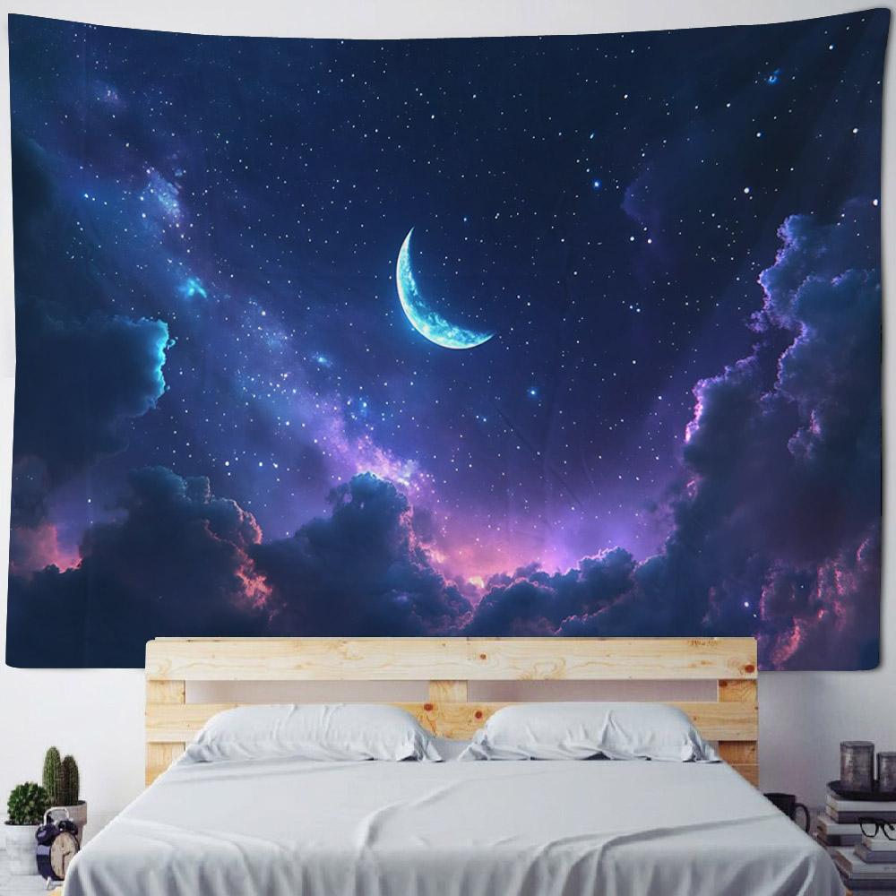Dreamy Starry Sky Landscape Tapestries Moon Stars Hippie Home Decor Bedroom Dormitory Wall Hangings Artistic Backgrounds