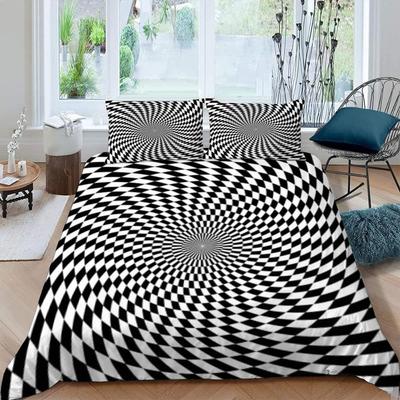 Schwarzweiß Bettbezug 3D Optische Illusion Bettdeckenbezug Mikrofaser Abstrakt Geometrie Bettwäscheset Einzelkönig für Kinder Jungen