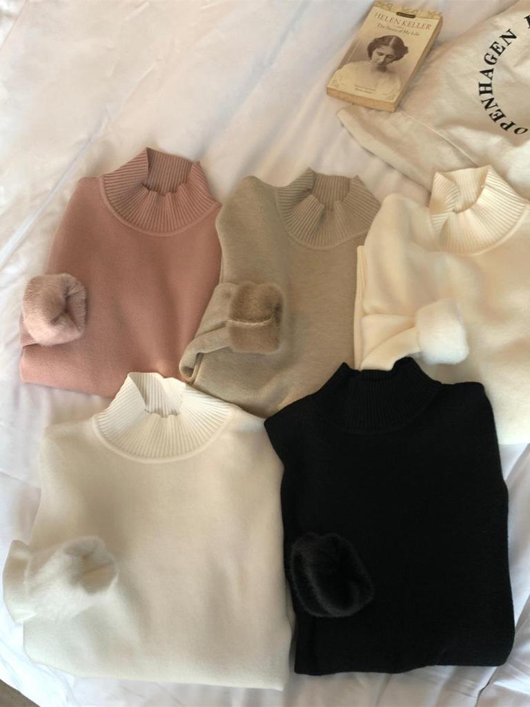 Damen Warmer Samtgefütterter Halbhoher Kragen Langarmpullover - Herbst/Winter Essential