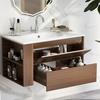 Bathroom Sink Cabinet with Drawer Modern White Wood Grain Heavy Duty Lavatory Wall Mount Ceramic Wash Basin Vanity Cabinet