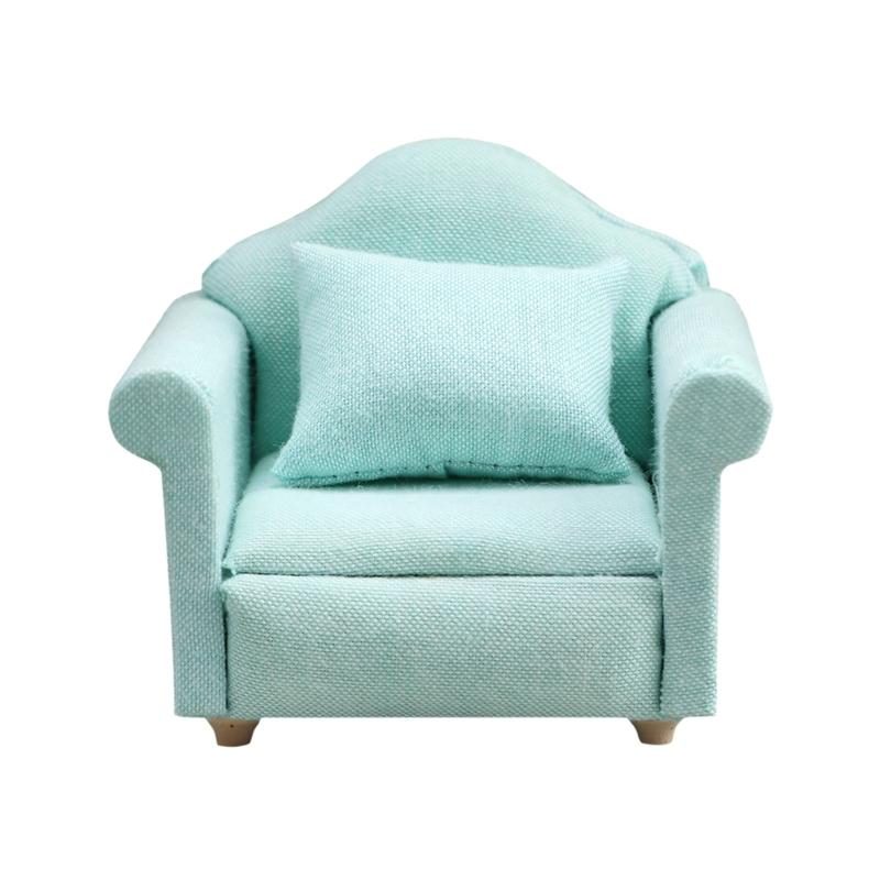Living Room Sofa Set 1/12 Scale Wooden Base Cloth Covered Mini Furniture for Doll House Accessories and Collectibles