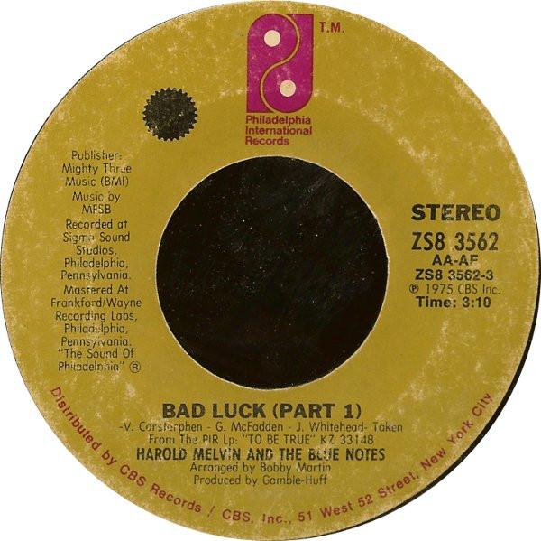 

7-дюймовая пластинка HAROLD MELVIN & THE BLUE NOTES - Bad Luck (Часть 1 и 2) ZS83562 Филадельфия 1975 США Соул/Фанк Б/У