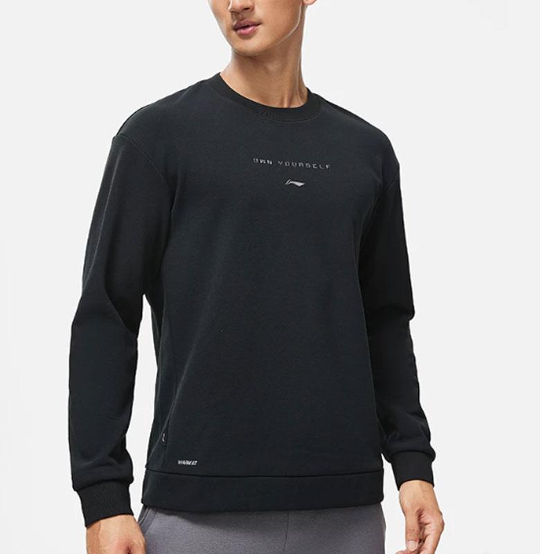 Li-Ning Solid Color Fleece Warm Pullover Sweatshirt Men Sweatshirts Black AWDT789-3