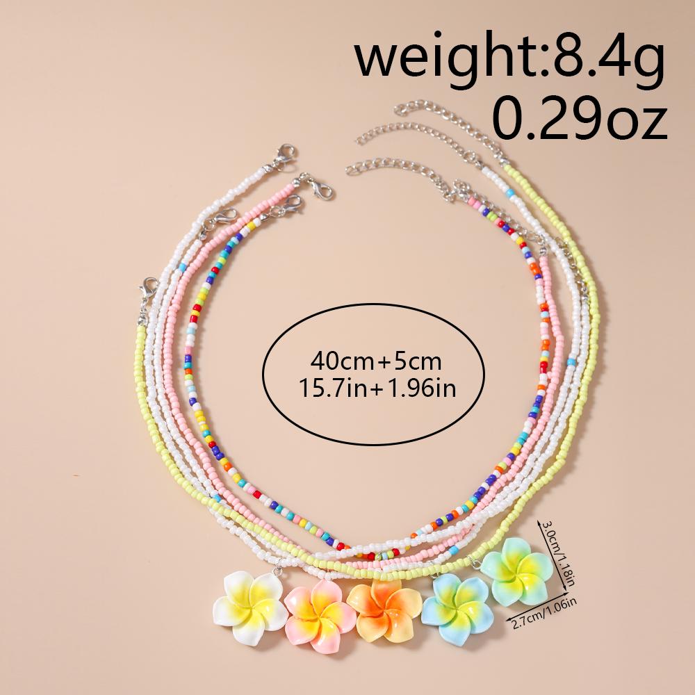 5pcs/set Cute Colorful Bohemia Flower Necklace Pendant for Women Handmade Beaded Necklace Girls Party Birthday Jewelry Gifts