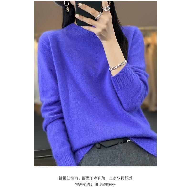 Fashion Long Sleeve Loose Knitted Sweater for Women Half High Collar Base Autumn Winter Pullovers Sweaters Women Casual Solid Ladies Knitwears 2374