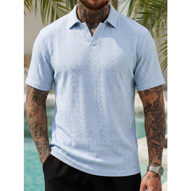 Mens Textured Jacquard Short Sleeve Polo Shirt