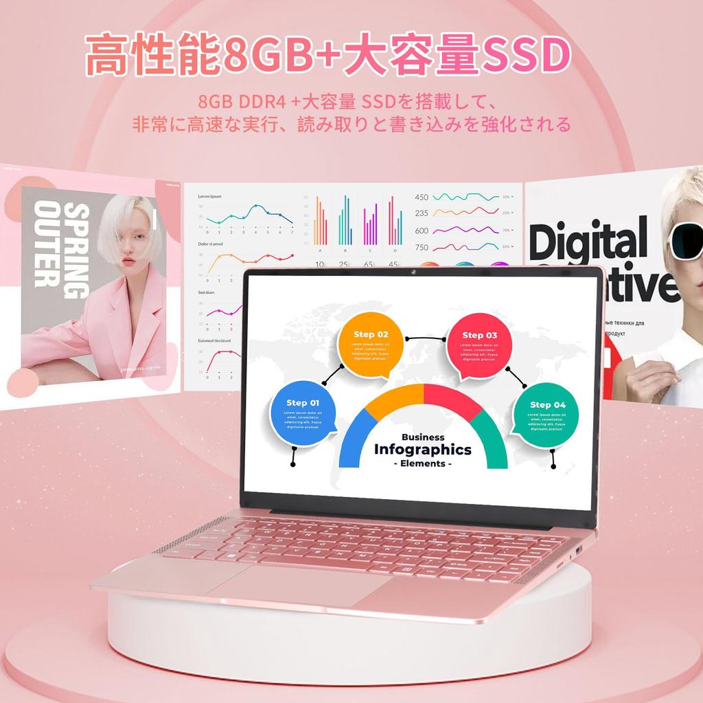 ESBOOK Laptop 11 Pro MS Office IPS LCD 1920 x 1080 FHD Display with Camera Slim PC Notebook CPU No Setup Required 8GB Memory Wireless LAN SSD 8 Hours