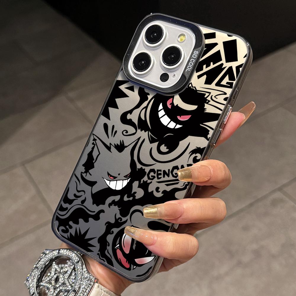 Cute Monster Gengars Phone Case for iPhone 17 Air 16 16e 15 14 Plus 13 12 11 Pro Max X Xs XR 8 Colorful Silver Hard Cover