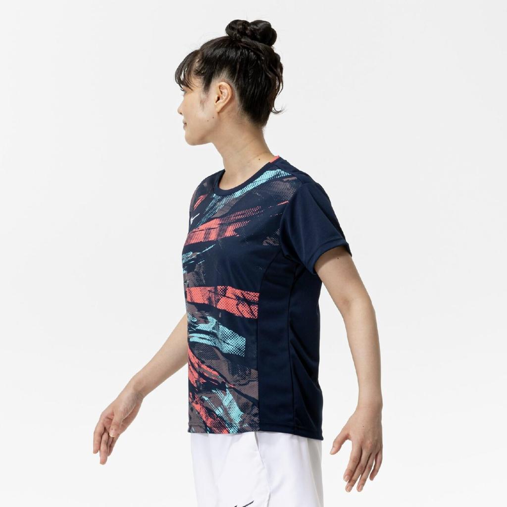 Short Sleeve Game Dynamotion Perfect for Club Navy Size S Women's Tennis/Badminton Shirt, Sweat-Wicking, Quick-Drying, Fit, Activities, Blue,