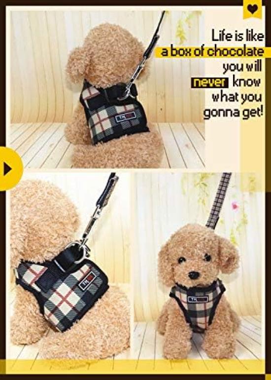 THAIN Harness and Leash Set for Small Dogs Checkered Perfect for Vest Stylish Mesh Pet Supplies (3-5kg), Pattern, Walking, Harness, Anti-Slip,