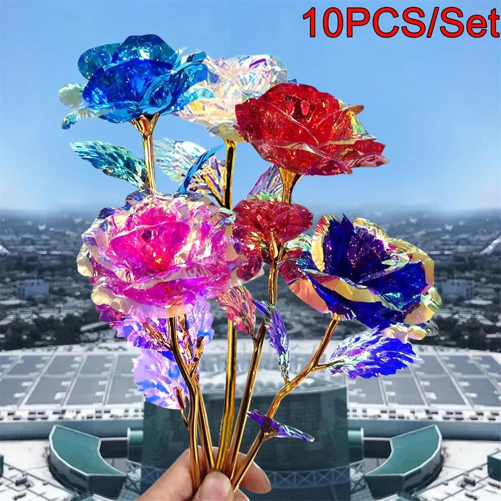 10PCS Valentine's Day Creative Gift Foil Plated Rose Gold Rose Lasts Forever Love Wedding Decor Lover Roses Creative Gift