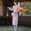Womens Long Sleeve Winter Warm Chinese Style Qipao Dress With Fleece Lining Pink Yellow Plus Size S-3XL