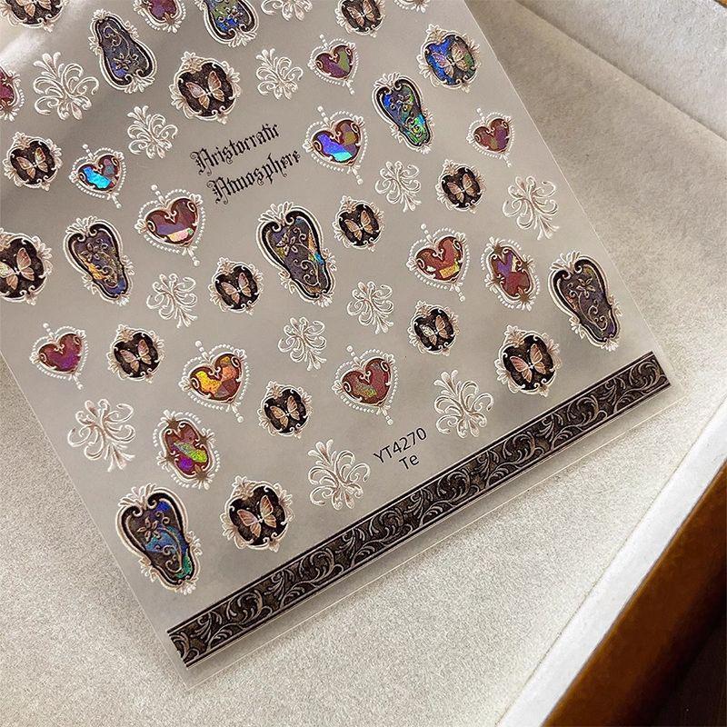 Retro 3D Embossed Nail Art Stickers with Shell Light Effect - Floral Design