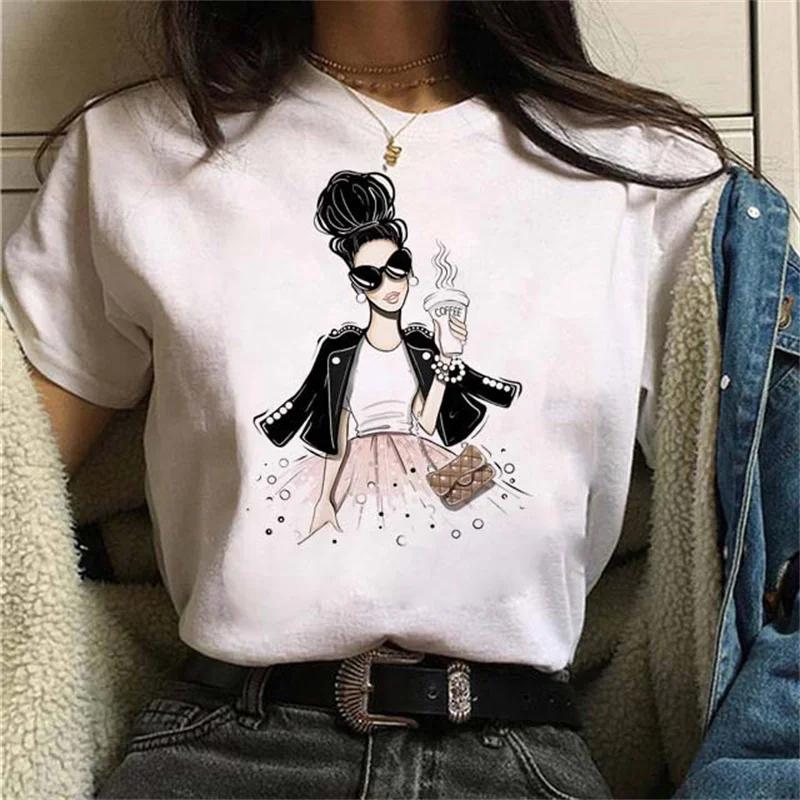 Maycaur Women Casual Short Sleeves T-shirt Harajuku Sexy Women Print T Shirt Fashion Korean Trendy White Tops Female Tshirts