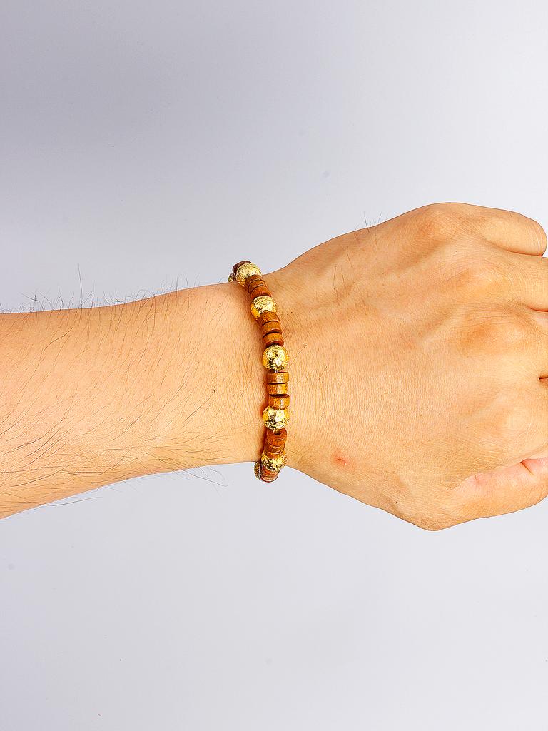 Retro Style Gold color Volcanic Lava Stone Beaded Bracelet Brown Wood Beads Energy Reiki Charm Grounding Protection Jewelry Gift