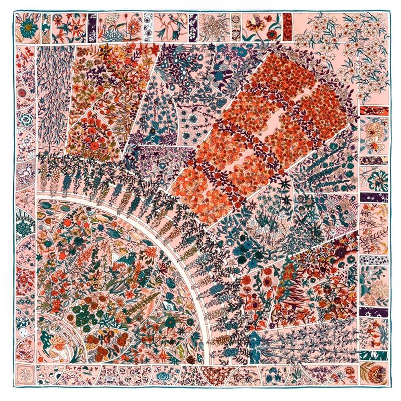 POBING Manual Hand Rolled Twill Silk Scarf Women Indian Feather Square Scarves Echarpes Foulards Femme Wrap Bandana Hijab 90CM