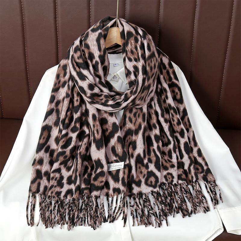 Bohemian Leopard Tassels Winter Scarf for Women Imitation Cashmere Thickened Warm Scarf Windproof Foulard Pashmina Hijabs Ladies