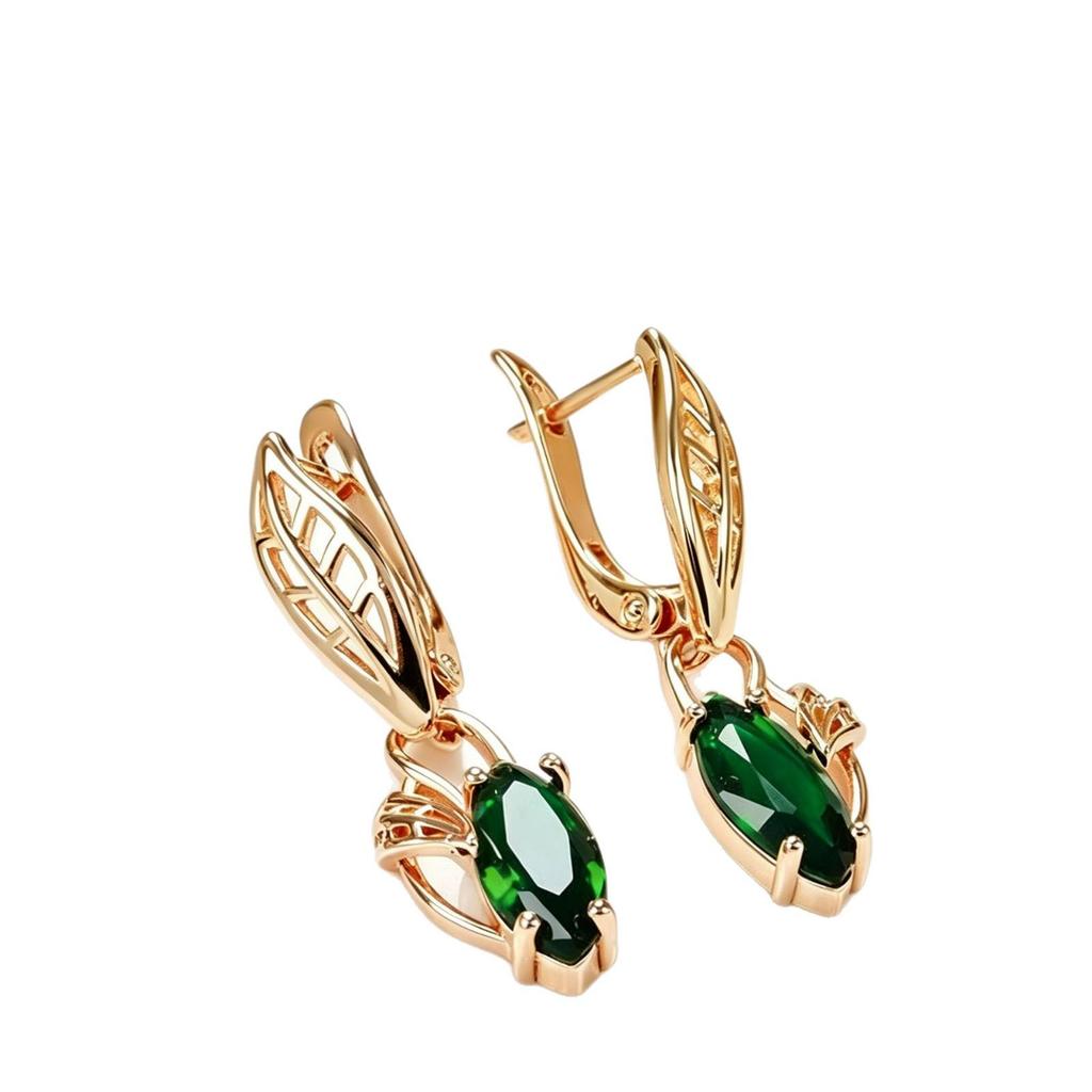 Yanbai Green Zircon Leaf Earrings - Luxury Retro Niche Long Style Jewelry