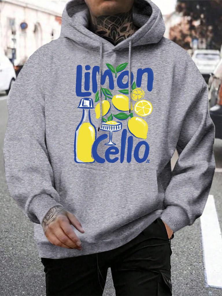 Lemon Cello Fruchtgetränke Druck Herren Hoodies Hip Hop Locker Streetwear All-Match Fleece Kapuzenpullover Herbst Mehrfarbig Sportbekleidung