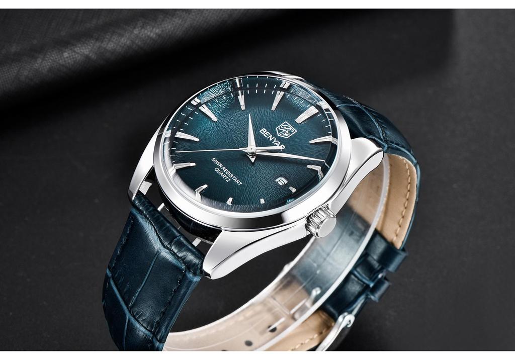 Binyan Men's Fashion Quartz Genuine Leather Waterproof Watch 5163
