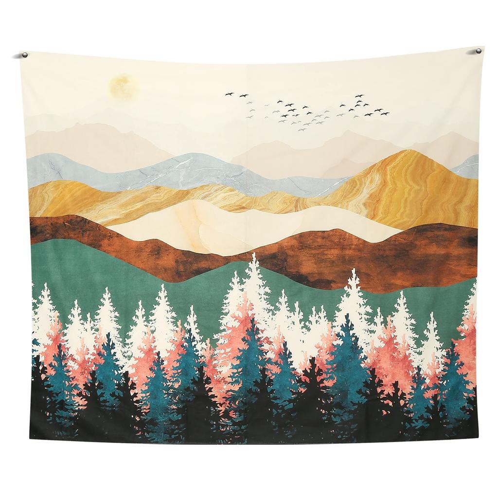 Mountain Tapestry Wall Hanging Forest Tree Art Tapestry Sunset Tapestry Nature Landscape Home Decor for Bedroom Living Room Dorm
