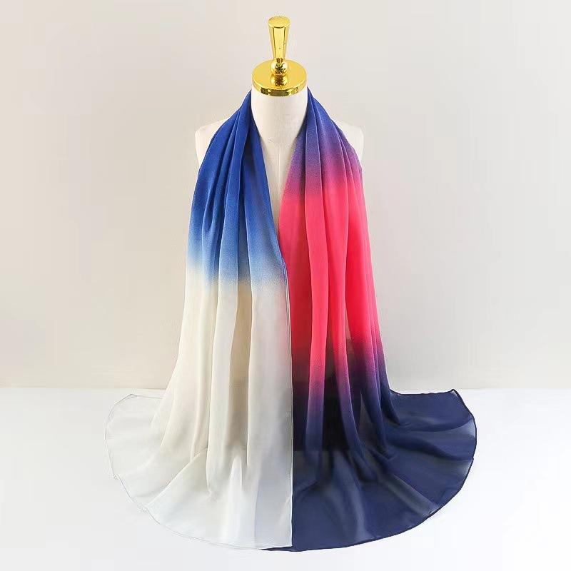 The New Gradient Color Fine Chiffon Large Size Scarf Women's Shawl Long Scarf Casual Headscarf Thin Sunscreen Gauze