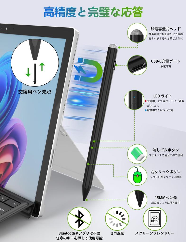 Surface Pen for Surface Windows 11 AI+ PC, 4096 Pressure Sensitivity, Magnetic Attachment, Ultra-High Sensitivity, Palm Rejection, Lightweight, Durabl