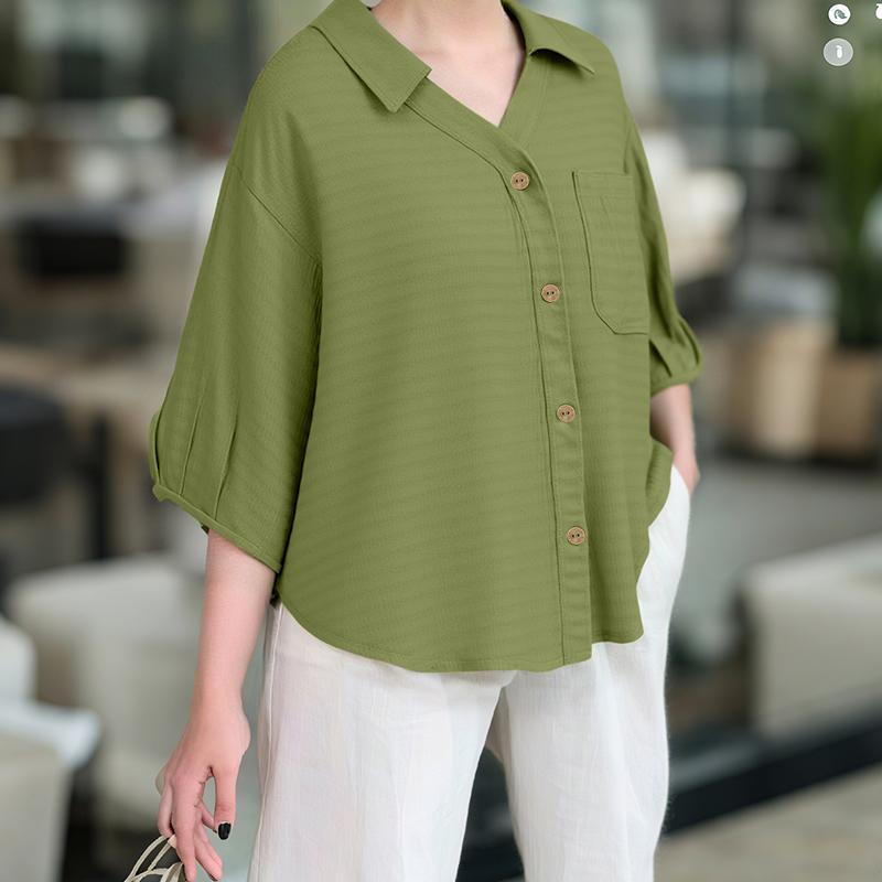 

ZANZEA Женская повседневная блузка с V-образным вырезом, свободная, летняя, с рукавом 3/4, однотонная 5XL зелёный