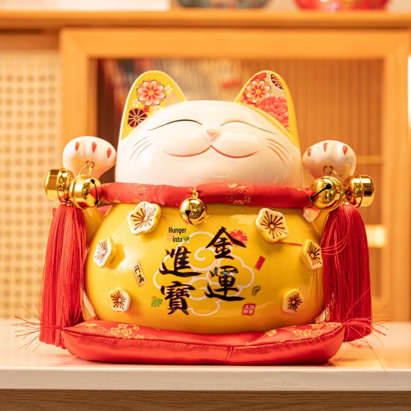 Lucky Cat Ceramic Piggy Bank | Creative Japanese Ornament | Cute Mini Gift for Birthdays or Store Opening