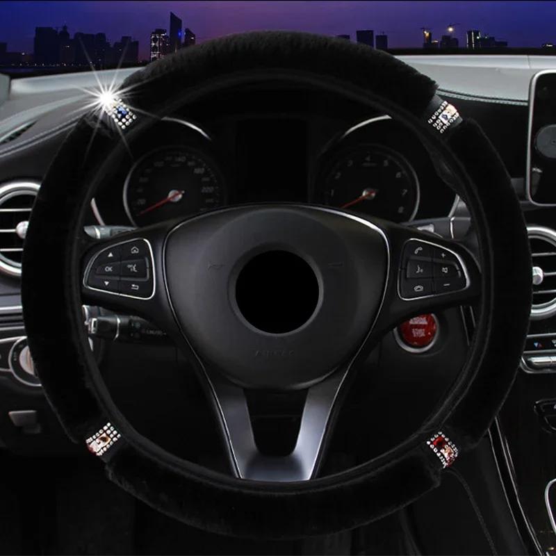 Universal 37-38cm Diameter Soft Plush Rhinestone Car Steering Wheel Cover Interior Accessories Steering-Cover Car-styling