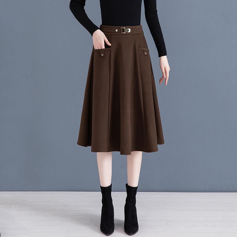 

Women s Patchwork High Waist Slimming Long Skirt - Coffee, Large Size, Spring/Autumn 2026 L (52.5-57.5 kg) кофейный