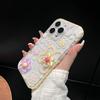 For iPhone 16 Pro Case Grid Frame 3D Flower Design TPU Phone Cover